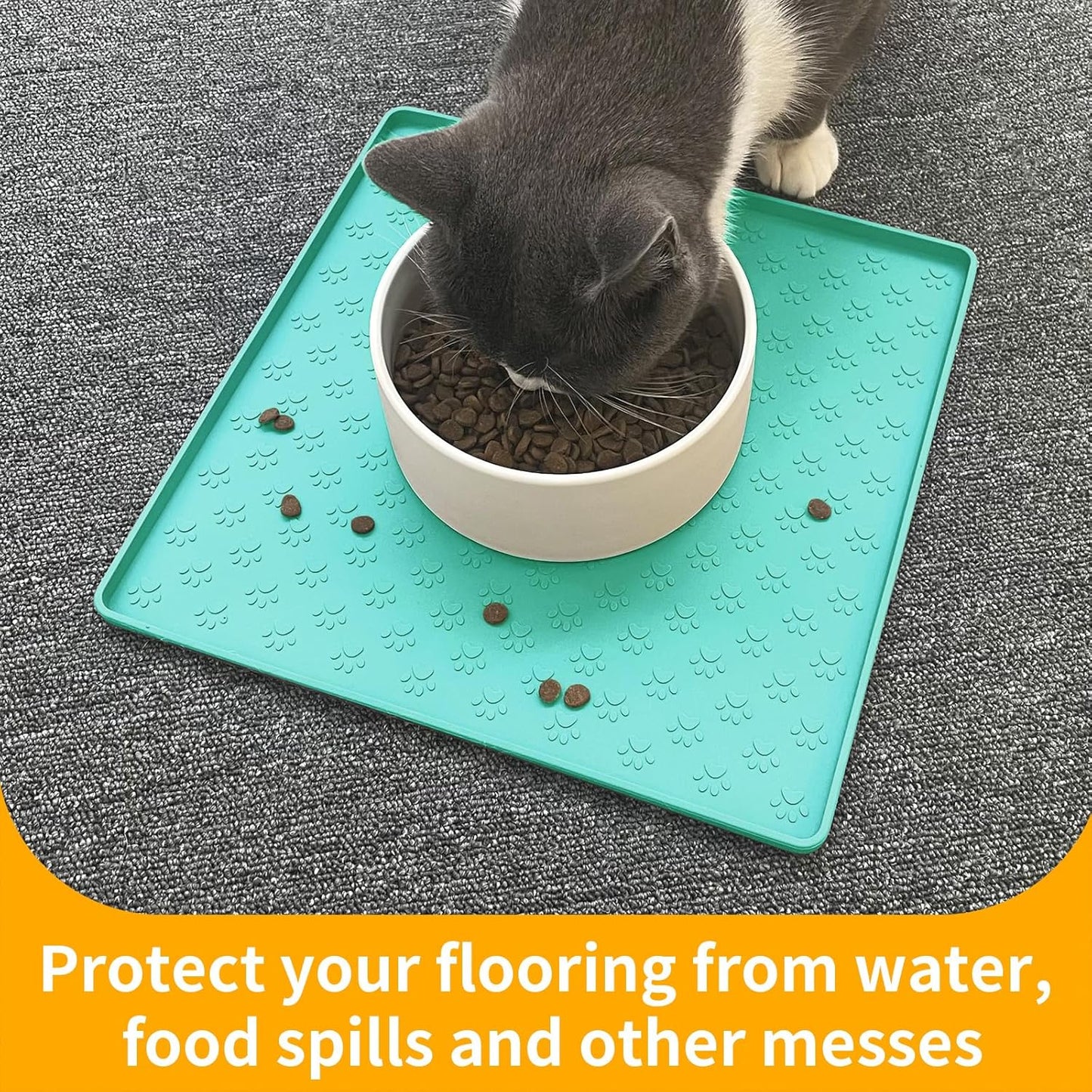 Ptlom Pet Placemat for Dog and Cat, Mat for Prevent Food and Water Overflow, Suitable for Small, Medium and Big Pet, 18" 12", Grey, Silicone