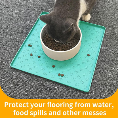 Ptlom Pet Placemat for Dog and Cat, Mat for Prevent Food and Water Overflow, Suitable for Small, Medium and Big Pet, 18" 12", Grey, Silicone