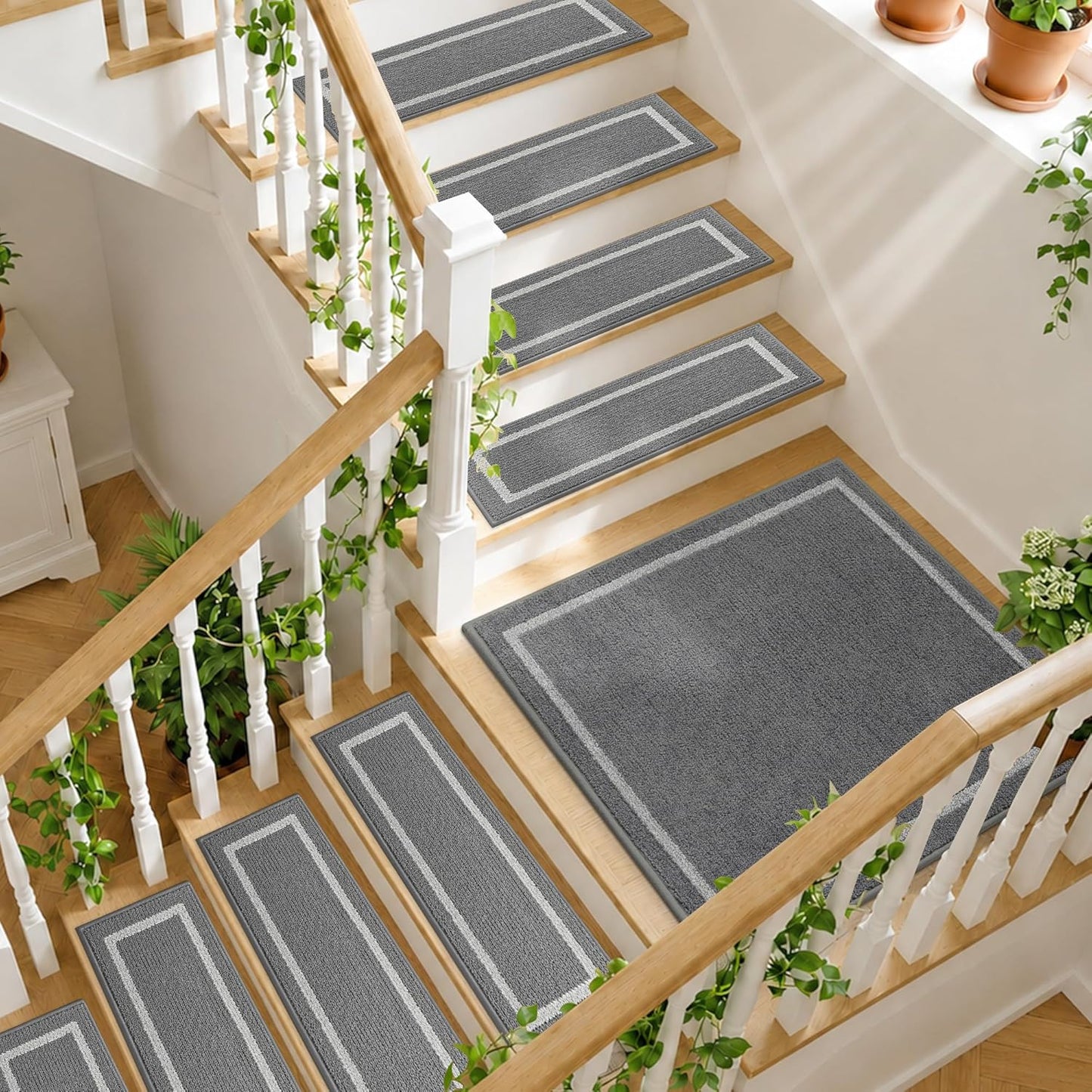 COSY HOMEER Soft Stair Treads Non-Slip Carpet Mat 28inX9in Indoor Stair Runners for Wooden Steps,Stair Rugs for Kids and Dogs, 100% Polyester TPE Backing 4pcs,Beige