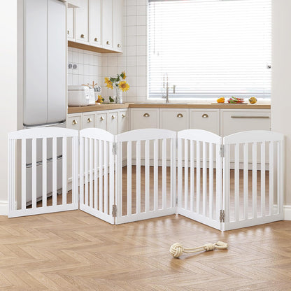 SPIRICH 96" Extra Wide 28" Tall Wooden Freestanding Foldable Dog Gate, Pet Gate Indoor, 4 Panels, White