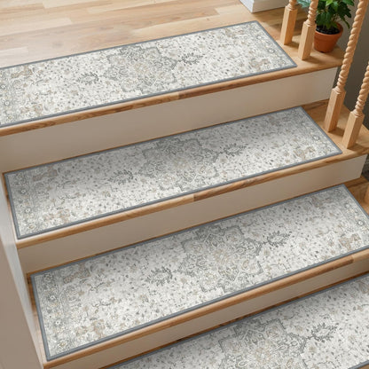 sarben Non Slip Stair Treads for Wooden Steps 15PCS - 8"x30" Indoor Safety Carpet, Edging Mats with TPE Adhesive Backing, Pet and Elderly Friendly Stair Rugs (Taupe) - Colors A