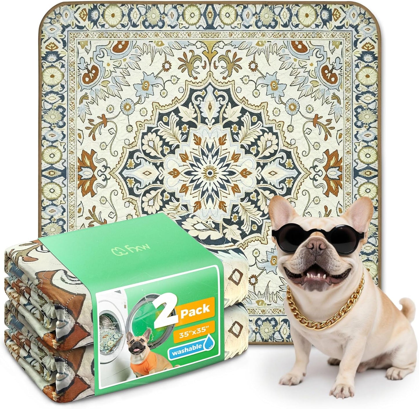 FXW Washable Pee Pads for Dogs, Puppy Pads with Super Absorbent, Specifically Designed for FXW Rollick/Homeplus 24inch 6 Panels Dog Playpen, 39" x 63" Rectangle, Khaki, 1 Pack