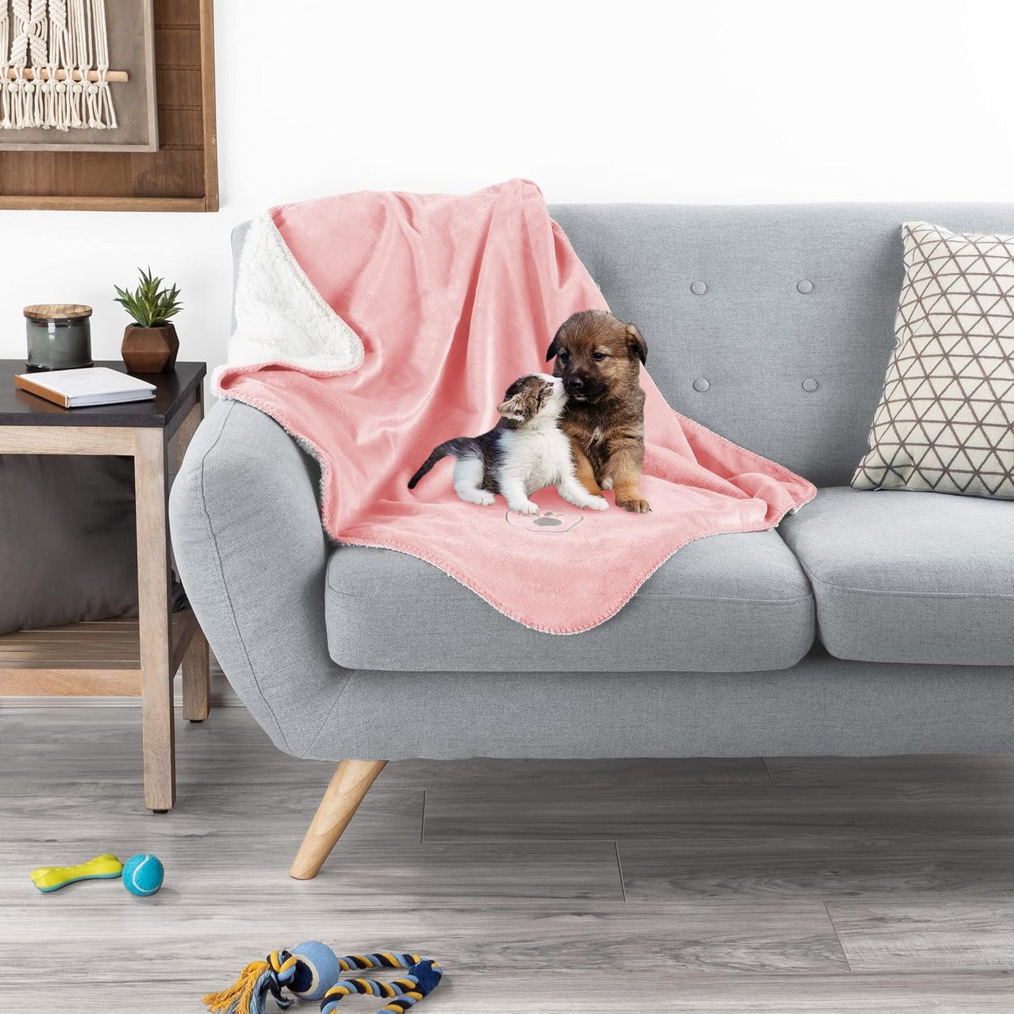 Waterproof Pet Blanket - 50x60-Inch Reversible Sherpa Fleece Throw Protects Couches, Cars, and Beds from Spills, Stains, and Fur by PETMAKER (Gray)
