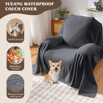 Waterproof Couch Cover, Reversible, Pet-Friendly, Washable and Anti-Slip Couch Covers for Sofa Protection with 3 Cushions, Sofa Slipcovers for Dogs and Cats (71×118in/Brown)