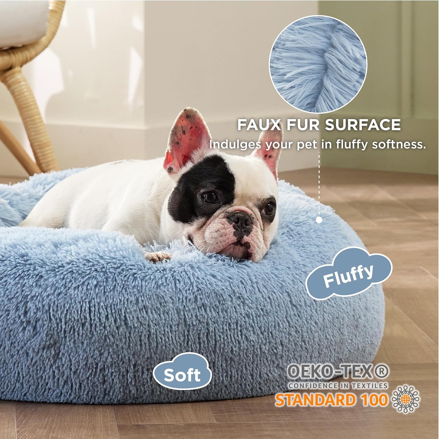 Bedsure Calming Dog Bed Medium Size Dog - Donut Washable Medium Pet Bed, 30 inches Anti-Slip Round Fluffy Plush Faux Fur Cat Bed, Fits up to 45 lbs Pets, Camel