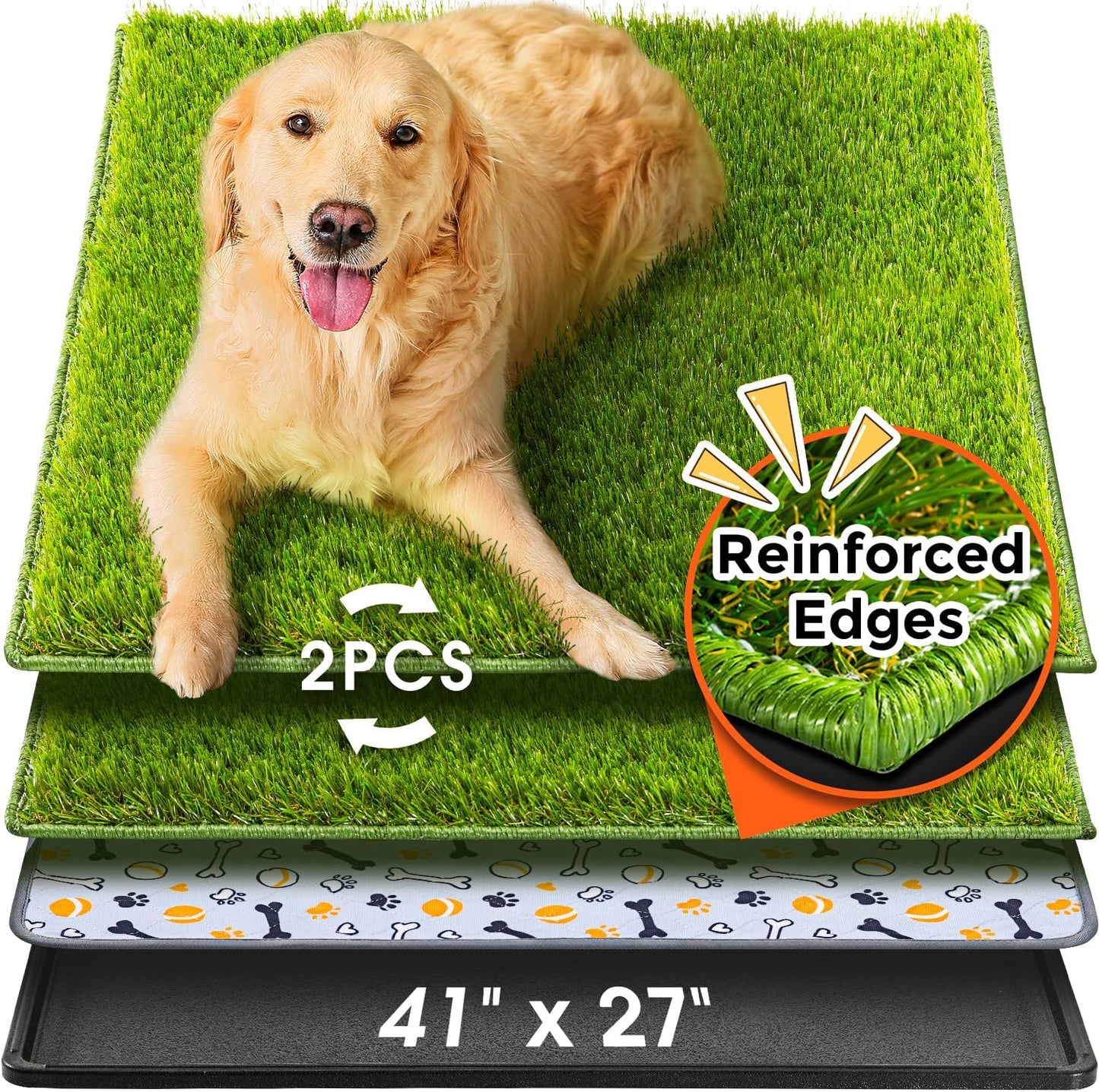 Hompet Dog Grass Pad with Tray Large, 35"x22.5", 2 Reusable Artificial Turf for Dogs Potty, Waterproof Non-Slip Washable Pee Pads, Quickly Absorbency Portable Dog Litter Box for Indoor/Outdoor Use