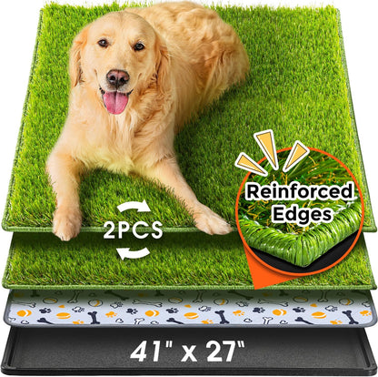 Hompet Dog Grass Pad with Tray Large, 35"x22.5", 2 Reusable Artificial Turf for Dogs Potty, Waterproof Non-Slip Washable Pee Pads, Quickly Absorbency Portable Dog Litter Box for Indoor/Outdoor Use