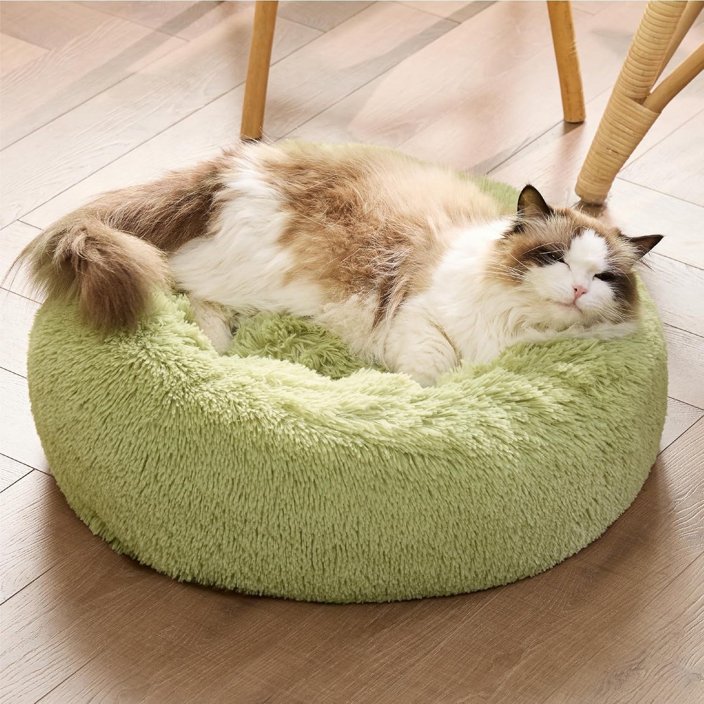 Bedsure Calming Dog Bed Medium Size Dog - Donut Washable Medium Pet Bed, 30 inches Anti-Slip Round Fluffy Plush Faux Fur Cat Bed, Fits up to 45 lbs Pets, Camel