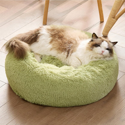 Bedsure Calming Dog Bed Medium Size Dog - Donut Washable Medium Pet Bed, 30 inches Anti-Slip Round Fluffy Plush Faux Fur Cat Bed, Fits up to 45 lbs Pets, Camel