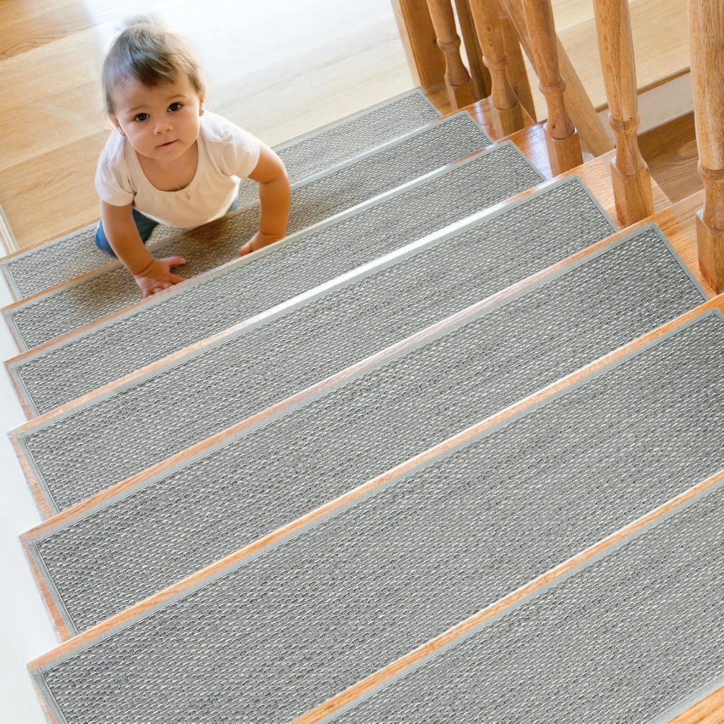 SMILOOL Stair Treads Non Slip for Wooden Steps Indoor 10" x 36" 4 Pack Extra Wide Stair Tread Carpet Stairs Runner, Step Pads with Reusable Adhesive for Dogs Kids Elders, Machine Washable, Beige