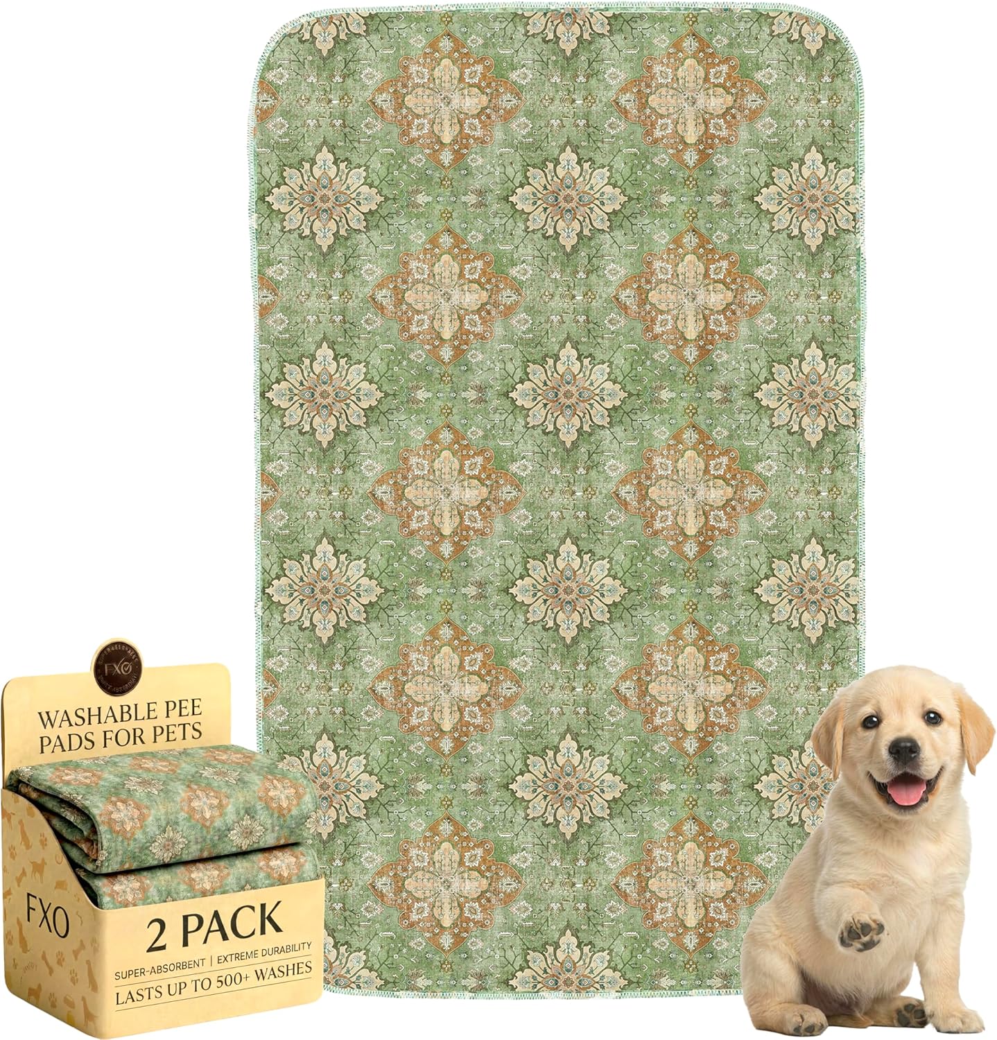 Washable Pee Pads for Dogs,Great Urine Absorbent Reusable Puppy Training Pads,Waterproof,Leak-Proof & Non-Slip Potty Pads for Whelping,Crate，Playpen，Bed.(Green Floral, 18" x24" )