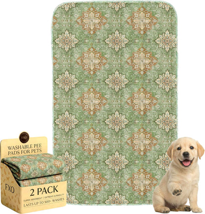 Washable Pee Pads for Dogs,Great Urine Absorbent Reusable Puppy Training Pads,Waterproof,Leak-Proof & Non-Slip Potty Pads for Whelping,Crate，Playpen，Bed.(Green Floral, 18" x24" )