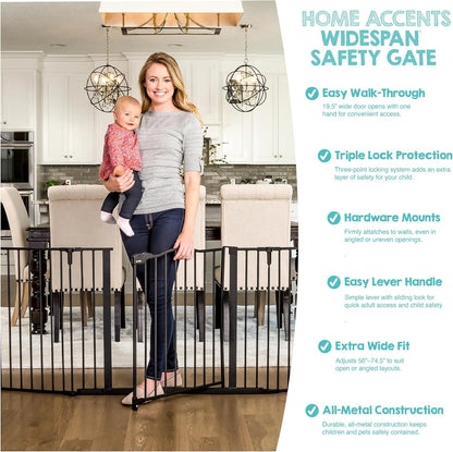 Regalo Safety 28"-76” Super Wide Configurable Baby Gate for Doorways & Open Spaces, 3-Panel Wall Mounted Safety Gate with Door for Babies, Toddlers & Pets, Includes Wall Mount Hardware