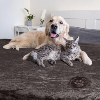 Waterproof Pet Blanket - 50x60-Inch Reversible Sherpa Fleece Throw Protects Couches, Cars, and Beds from Spills, Stains, and Fur by PETMAKER (Gray)