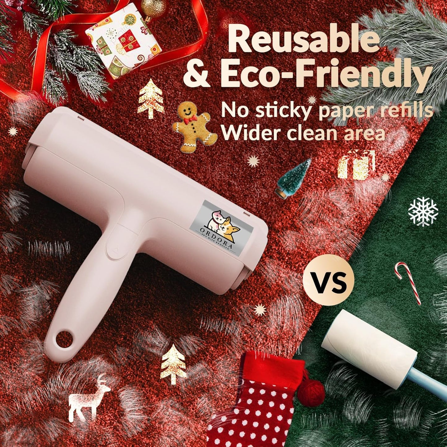 ORDORA Pet Hair Removal Tool: Reusable Lint Roller for Pet Hair - Portable Pet Hair Remover - Dog and Cat Hair Remover for Couch, Bedding, Car, Rugs & Furniture, Eco-Friendly, for Multi-Pet Homes