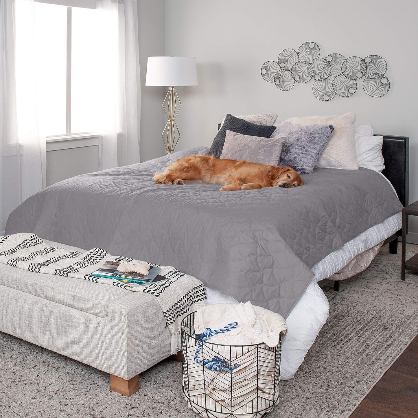 FurHaven Waterproof Blanket & Furniture Protector Cover with Non-Slip Backing, Machine Washable, Jumbo/King, Quilted Twill, Gray
