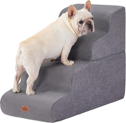 Gray Curved Dog Stairs Ramp for High Beds 28.7" H, 5-Step Dog Steps for Small Dogs and Cats, Pet Stairs for High Bed Climbing, Non-Slip Balanced Pet Step