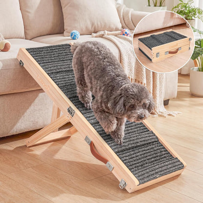 Foldable Dog Ramp for Bed & Couch, Portable Dog Stairs for Small Dogs with 4 Adjustable Heights from 9.25'' to 17.72", Wooden Pet Ramp Steps with Non-Slip Pad for Sofa