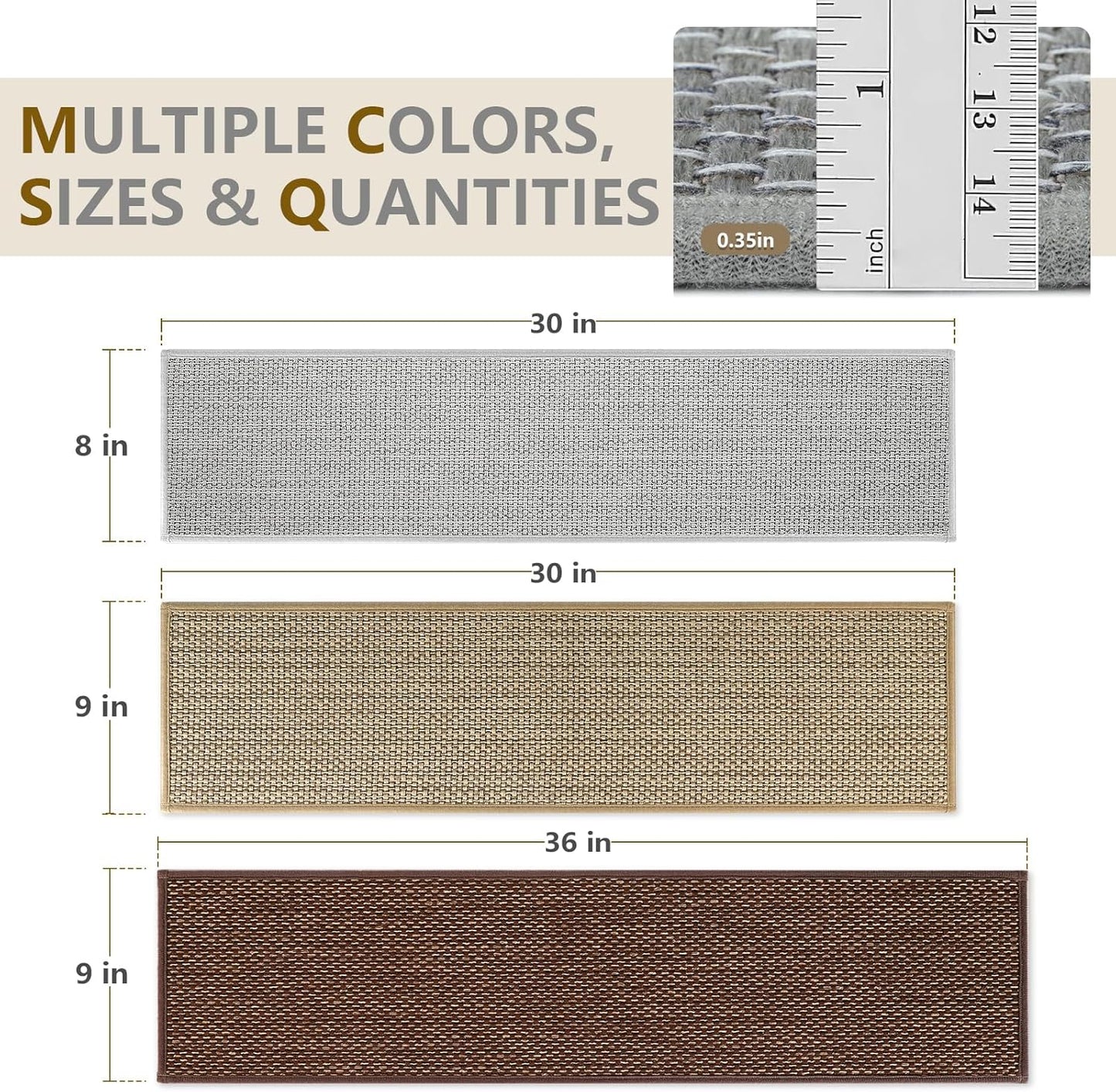 SMILOOL Stair Treads Non Slip for Wooden Steps Indoor 9" x 36" 15 Pack Extra Wide Stair Tread Carpet Stairs Runner, Step Pads with Reusable Adhesive for Dogs Kids Elders, Machine Washable, Beige