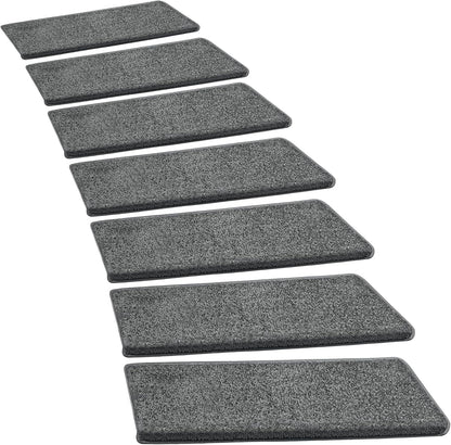 PURE ERA Bullnose Carpet Stair Treads Set Tape Free Non-Slip Indoor Stair Protectors Pet Friendly Rugs Covers Soft Skid Resistant Washable Reusable 9.5" x 30"(14 Pieces,Cream Gray)