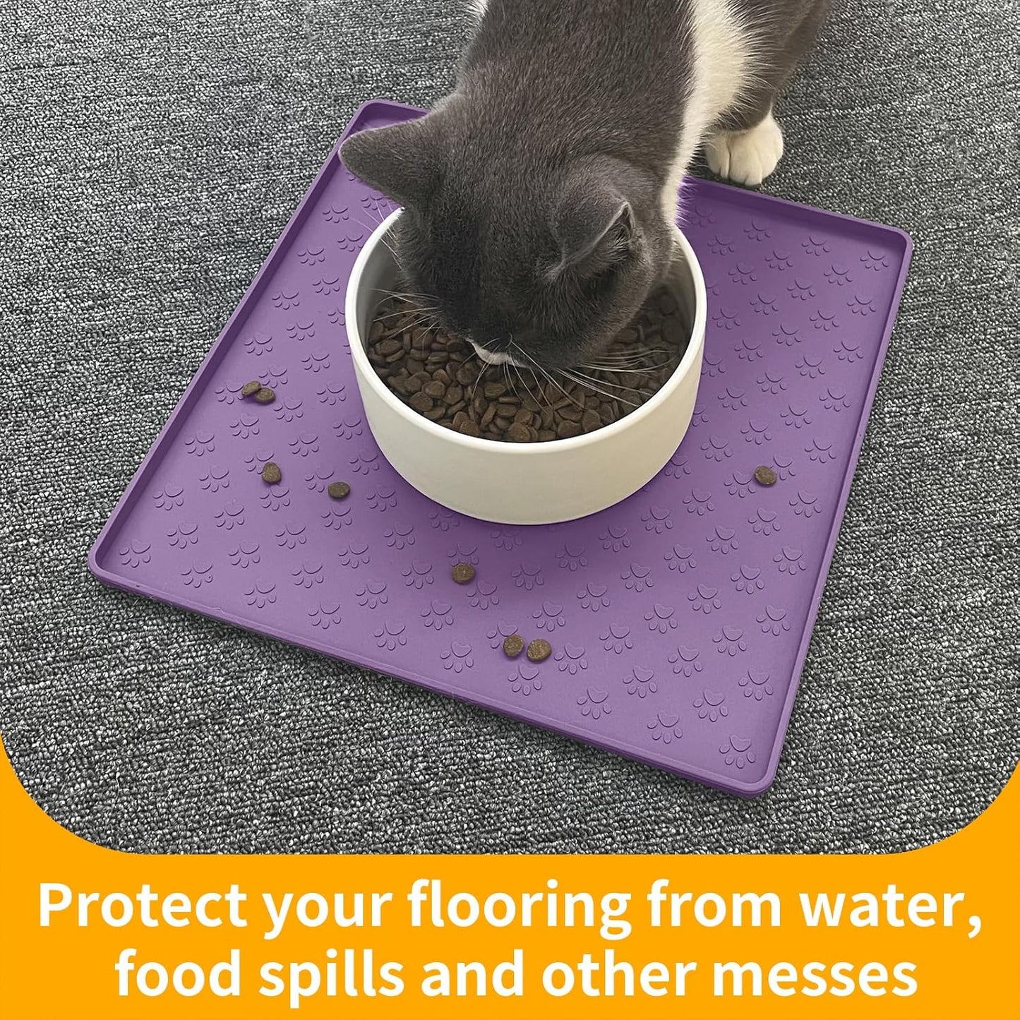Ptlom Pet Placemat for Dog and Cat, Mat for Prevent Food and Water Overflow, Suitable for Small, Medium and Big Pet, 18" 12", Grey, Silicone