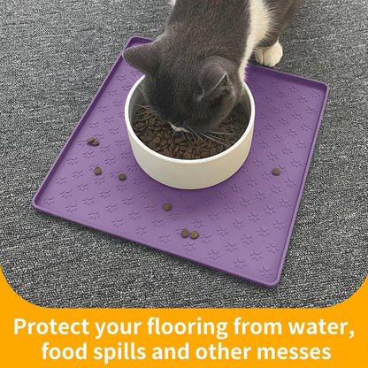 Ptlom Pet Placemat for Dog and Cat, Mat for Prevent Food and Water Overflow, Suitable for Small, Medium and Big Pet, 18" 12", Grey, Silicone