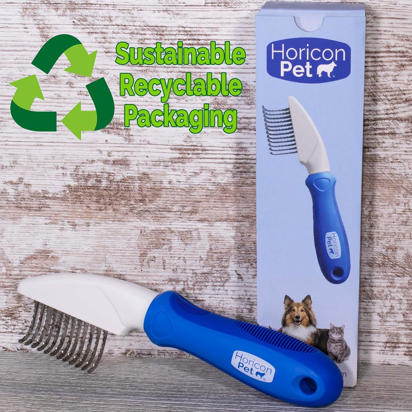 Detangling Dog Comb with Long & Short Stainless Steel Metal Teeth - Dogs, Cats & Small Animals for Removing Matted Fur, Knots & Tangles