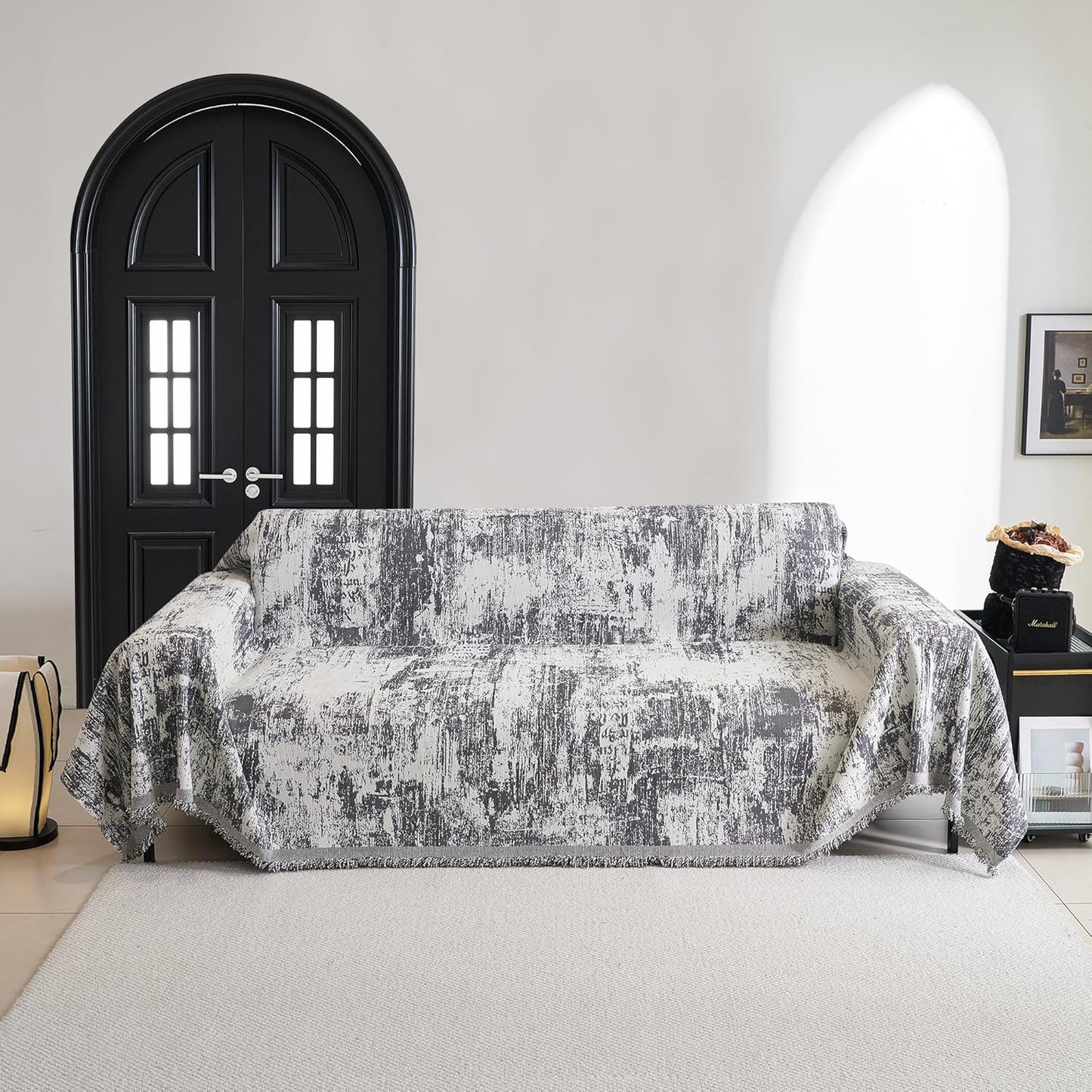 MYSKY HOME Couch Cover for Dogs, Washable Couch Covers, Non Slip Sofa Cover, Couch Cover 2 Cushion Sofa Dogs Furniture Protector with Tassels, Chenille Sofa Slipcover for Pets, 71"x118", Dark Grey