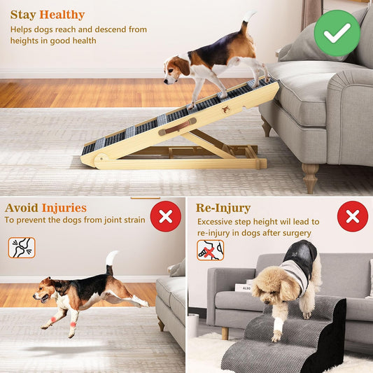 REONEY 𝟮𝟬𝟮𝟲 𝐔𝐩𝐠𝐫𝐚𝐝𝐞𝐝 Dog Ramp, Portable Pet Ramp for Large Small Old Dogs Cats with 7 Adjustable Heights 11" to 26.6", Non-Slip High Traction Ramps for High Bed, Couch, Hold up to 200 LBS