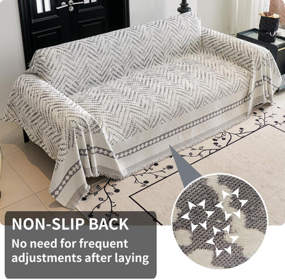HAOMAIJIA Non Slip Couch Cover Sofa Covers for 3 Cushion Couch Washable sectional Couch Covers for Dogs pet Furniture Protector Couch Cover Blanket for Living Room (Off White, 91"x134")