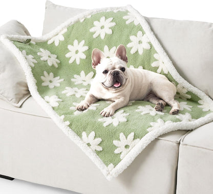 LE SURE Waterproof Dog Blanket for Large Dogs - Washable Double Sided Dog Blankets with Warm Jacquard Shag and Soft Sherpa Fleece, Pet Cat Blanket for Couch Protection, 3D Textured Cloud, Green