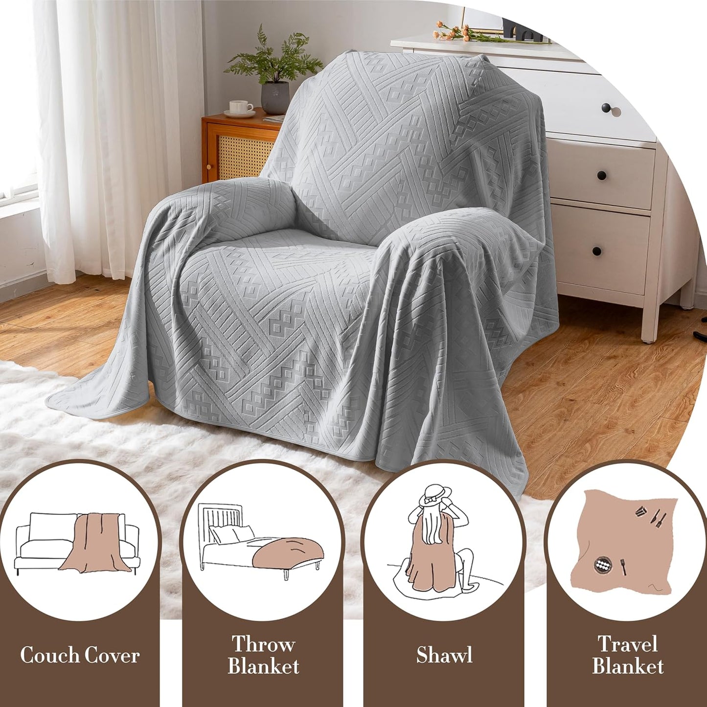Waterproof Couch Cover, Reversible, Pet-Friendly, Washable and Anti-Slip Couch Covers for Sofa Protection with 3 Cushions, Sofa Slipcovers for Dogs and Cats (71×118in/Brown)
