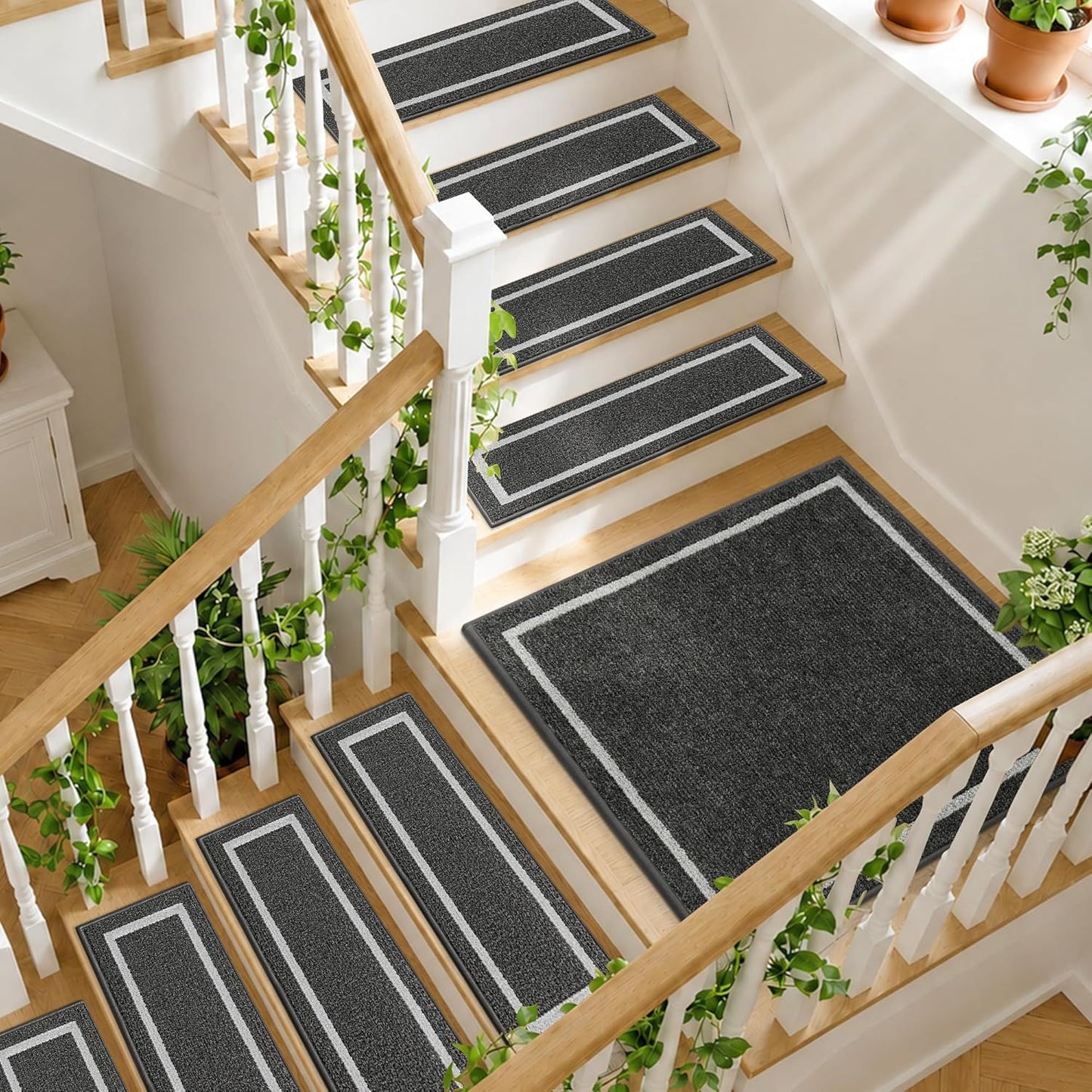 COSY HOMEER Soft Stair Treads Non-Slip Carpet Mat 28inX9in Indoor Stair Runners for Wooden Steps,Stair Rugs for Kids and Dogs, 100% Polyester TPE Backing 4pcs,Beige