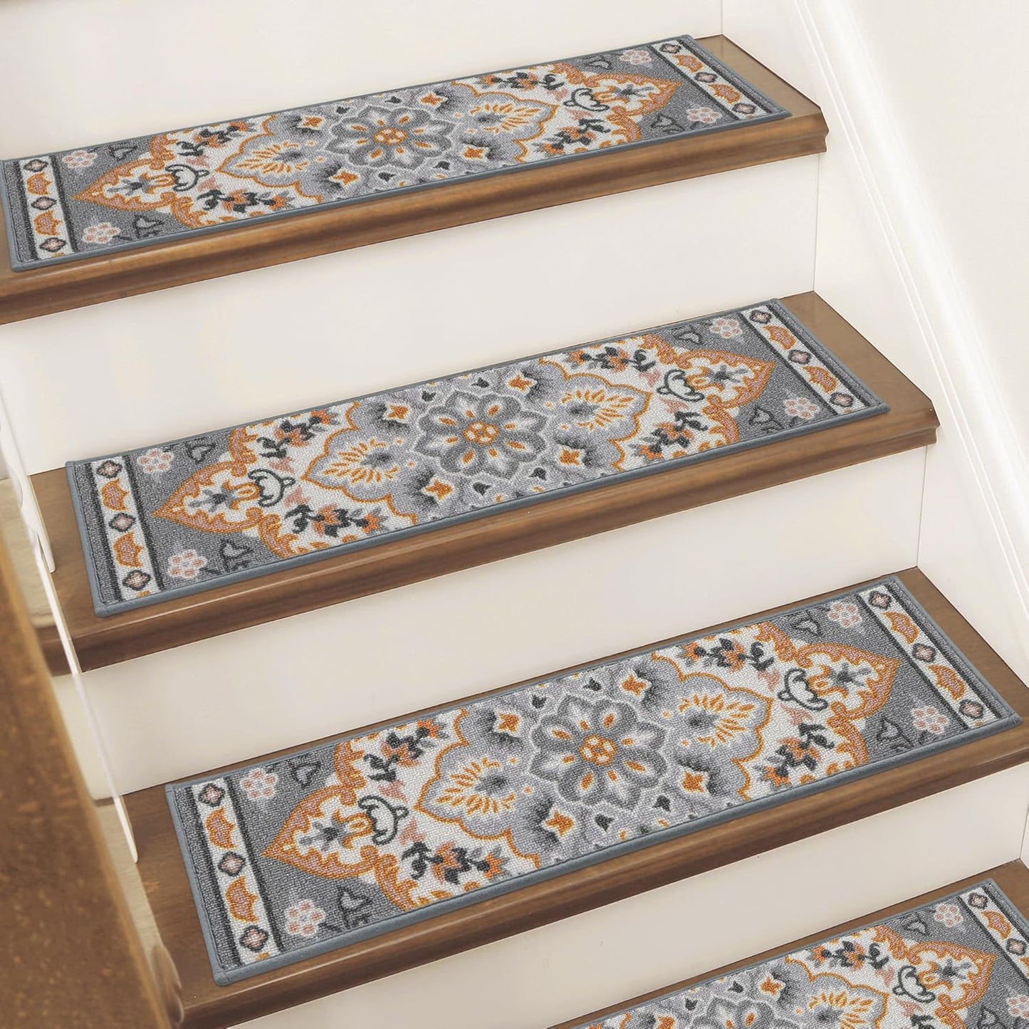 BEQHAUSE Stair Treads for Wooden Steps Non-Slip Machine Washable Carpet Stair Treads 8"X30" Soft Indoor Stair Runner for Kids Elders and Pets, 100% Polyester, TPE Backing, 15pcs, Brown/Grey