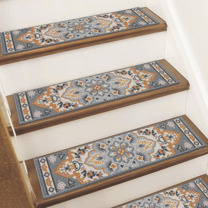 BEQHAUSE Stair Treads for Wooden Steps Non-Slip Machine Washable Carpet Stair Treads 8"X30" Soft Indoor Stair Runner for Kids Elders and Pets, 100% Polyester, TPE Backing, 15pcs, Brown/Grey