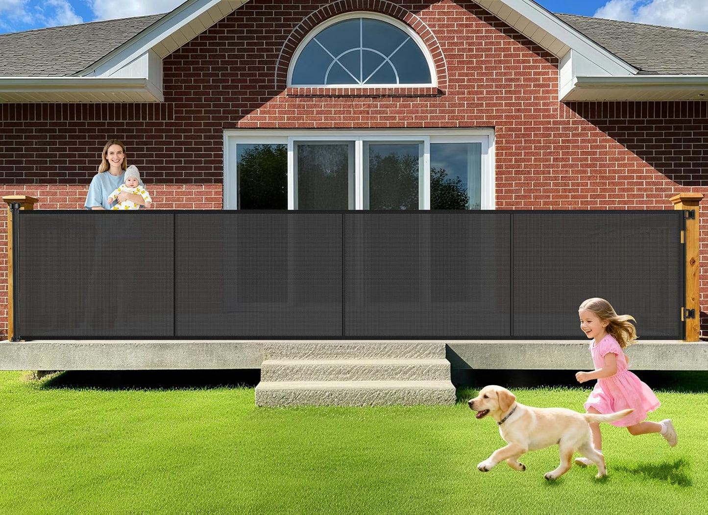 Upgrade 120 inch Retractable Baby Gates, EZIGO Extra Wide Baby Gate for Large Opening Extra Long Mesh Gate for Kids or Pet Dog Gate Child Safety Gate for Stairs Hallways Doorway Indoor Outdoor, Gray