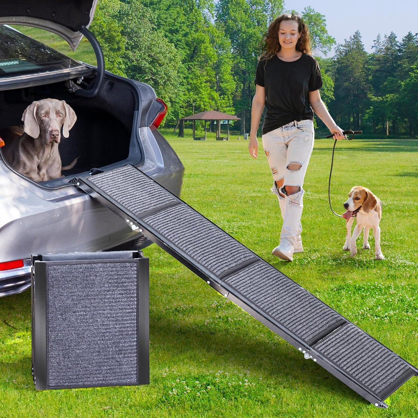 Uross Dog Ramp for Car 71" Long- Collapsible Pet Ramps for Large Dogs SUV Truck Folding Outdoor Dog Ramp for Porch Steps
