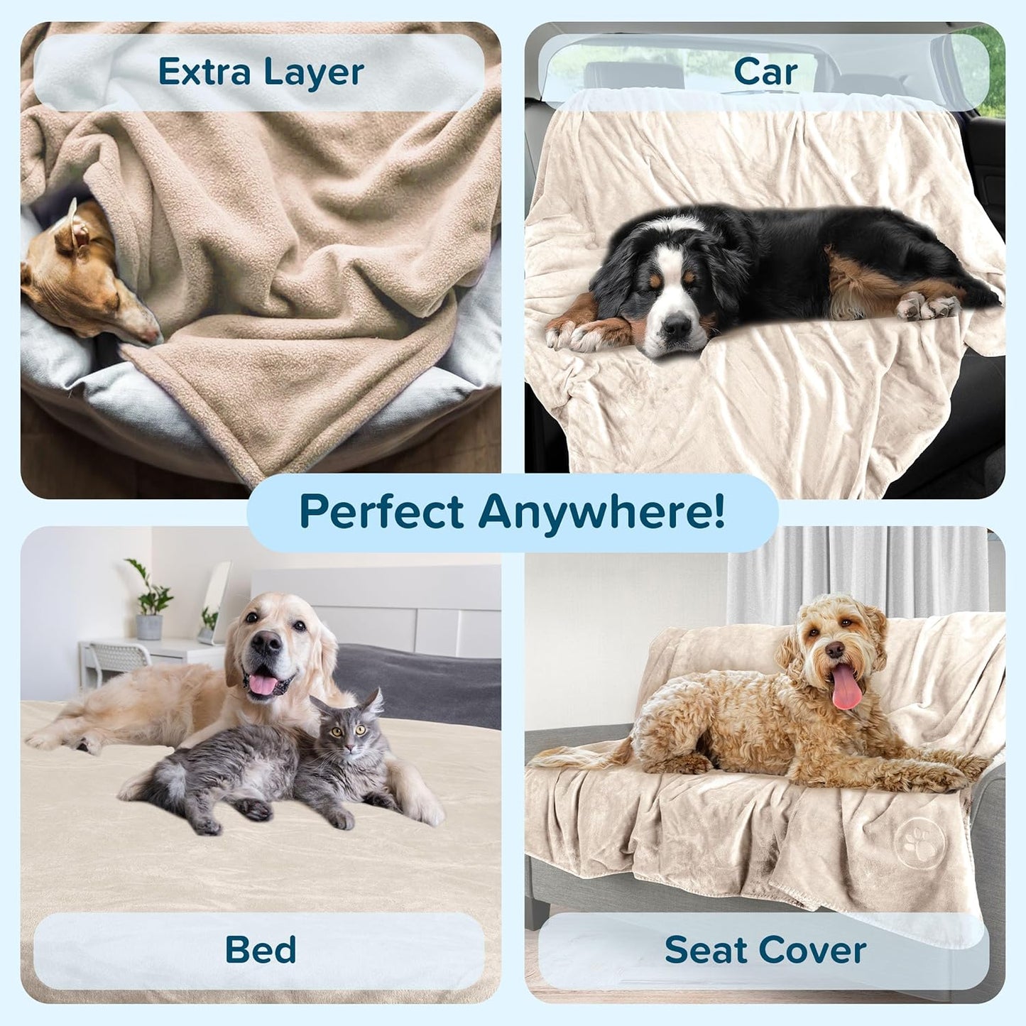 Waterproof Pet Blanket - 50x60-Inch Reversible Sherpa Fleece Throw Protects Couches, Cars, and Beds from Spills, Stains, and Fur by PETMAKER (Gray)