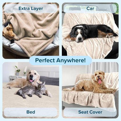 Waterproof Pet Blanket - 50x60-Inch Reversible Sherpa Fleece Throw Protects Couches, Cars, and Beds from Spills, Stains, and Fur by PETMAKER (Gray)