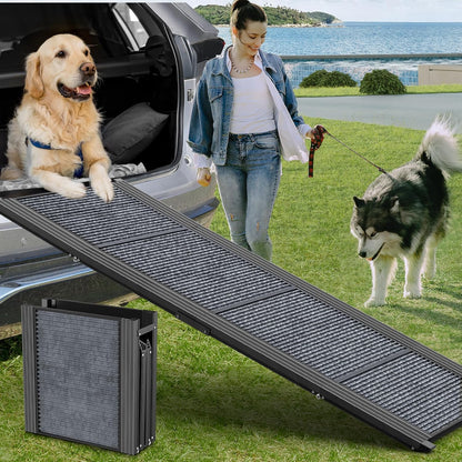 Dog Ramp for Car 71" Extra Long & 17.2" Wide Folding Dog Ramps for Large Dogs with Non-Slip Rug Surface Portable Dog Car Ramp for SUV Car & Truck, Outdoor Dog Ramp Up to 270 LBS