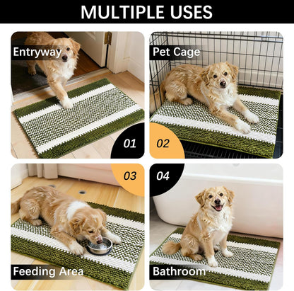 Dog Door Mat for Muddy Paws - Absorbent Quick-Dry Non-Slip Washable Chenille Pet Rug, Indoor Entryway Mat for Front Door & Crate (Brown, 24" L*16" W)