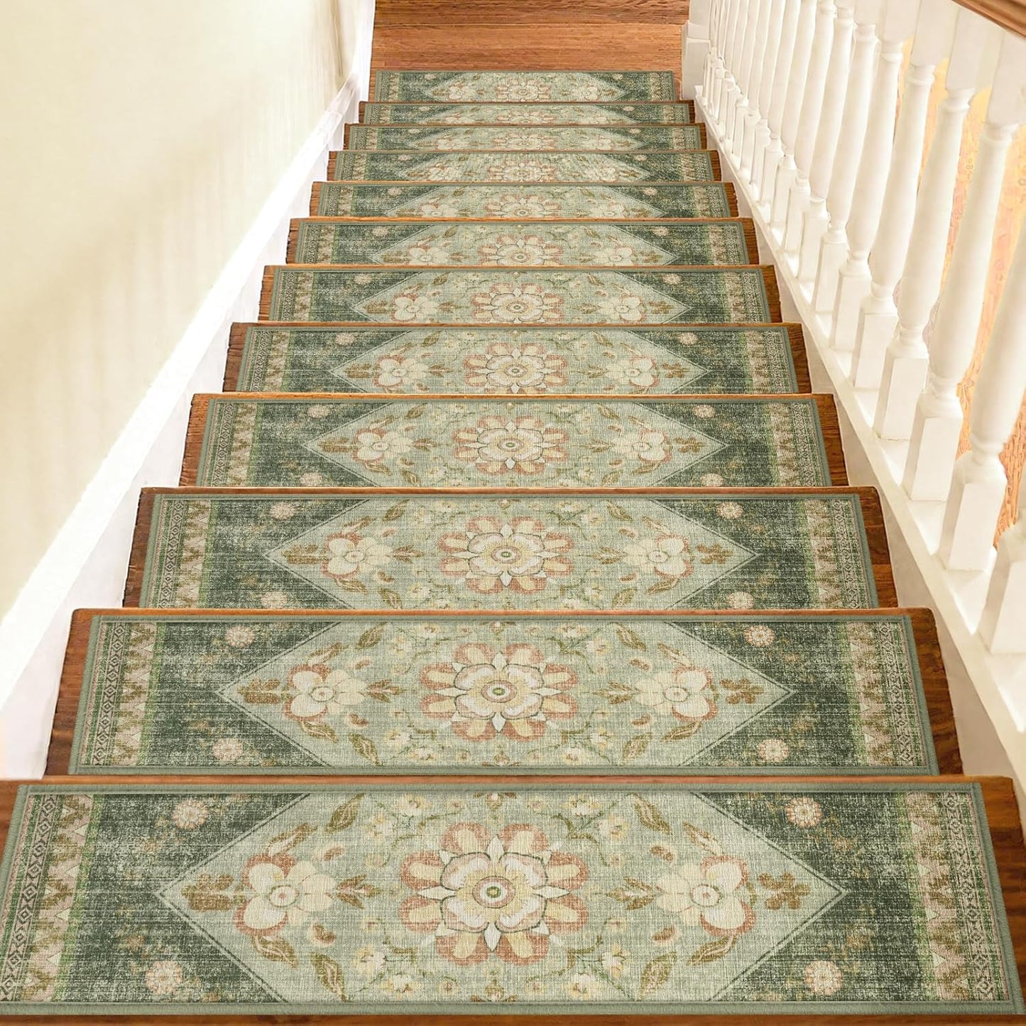 Non Slip Stair Treads for Wooden Steps Indoor, Dark Grey, 15pcs, 30"X8", Soft Carpet Mat, Machine Washable Boho Carpet Treads with Reusable Adhesive Backing, Safety Stair Tread for Dogs, Kids, Elders