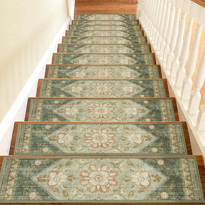 Non Slip Stair Treads for Wooden Steps Indoor, Dark Grey, 15pcs, 30"X8", Soft Carpet Mat, Machine Washable Boho Carpet Treads with Reusable Adhesive Backing, Safety Stair Tread for Dogs, Kids, Elders