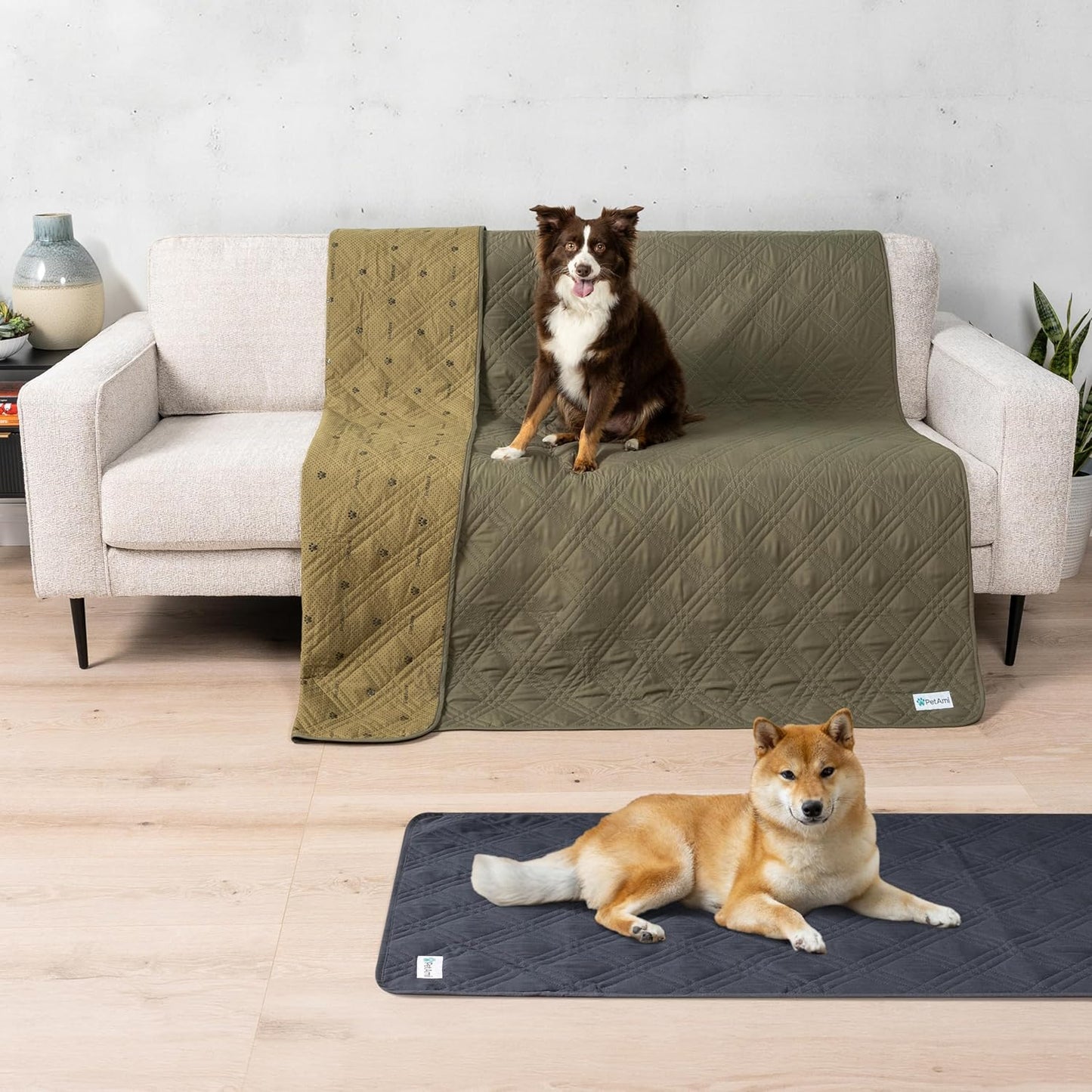 PetAmi Waterproof Couch Cover for Dogs, Reversible Furniture Cover Sofa Protector for Pet Cat Bed, Washable Blanket Dog Cover for Couch Seat, 52x82 Gray