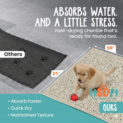 Dog Rugs for Muddy Paws 22x14 | Cleaner Mud Free Floors | Muddy Dogs Mats for Indoor, Dog Mat for Muddy Paws Door Mat Washable, Absorbent Chenille Mud Rug Paw Matt w/ Non Slip Backing, Charcoal Grey