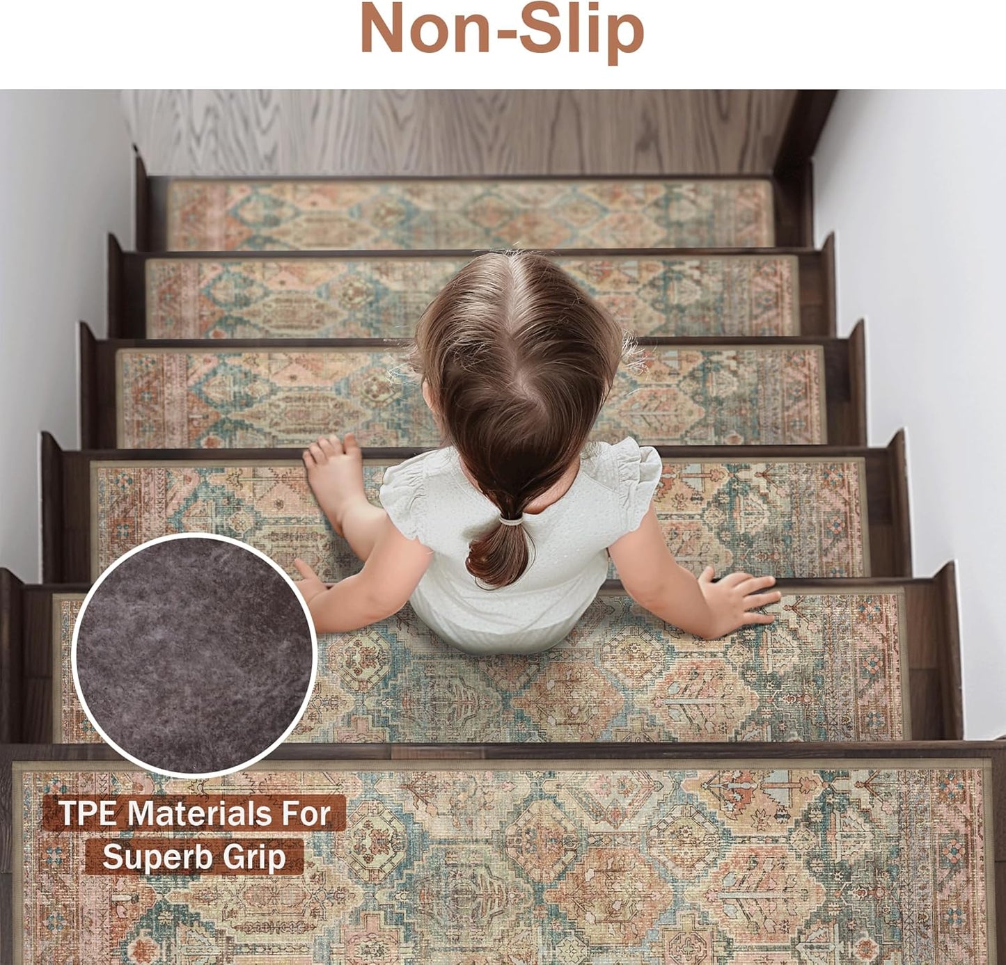 sarben Non Slip Stair Treads for Wooden Steps 15PCS - 8"x30" Indoor Safety Carpet, Edging Mats with TPE Adhesive Backing, Pet and Elderly Friendly Stair Rugs (Taupe) - Colors B