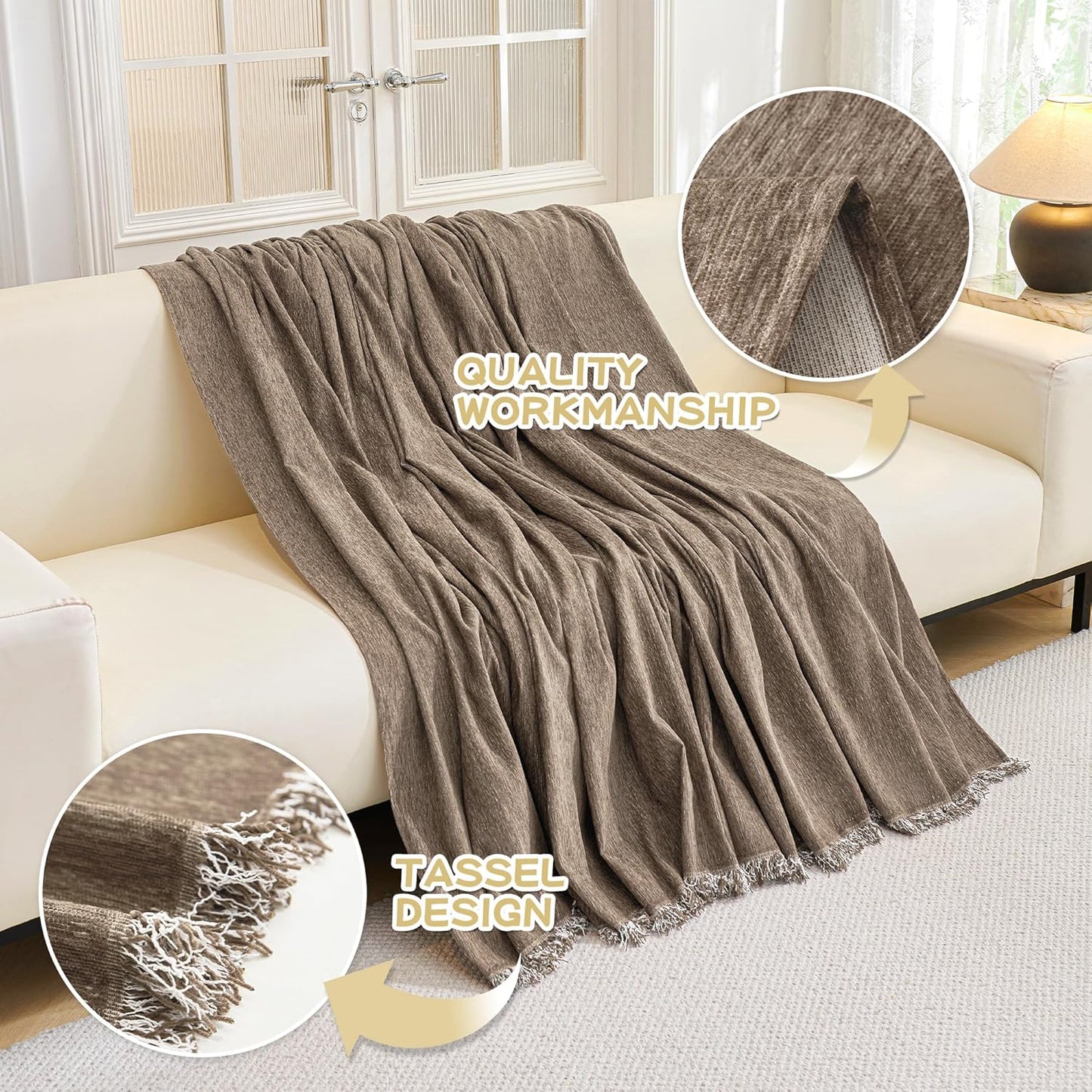MYSKY HOME Couch Cover for Dogs, Washable Couch Covers, Non Slip Sofa Cover, Couch Cover 2 Cushion Sofa Dogs Furniture Protector with Tassels, Chenille Sofa Slipcover for Pets, 71"x118", Dark Grey