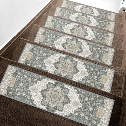 sarben Non Slip Stair Treads for Wooden Steps 15PCS - 8"x30" Indoor Safety Carpet, Edging Mats with TPE Adhesive Backing, Pet and Elderly Friendly Stair Rugs (Taupe) - Colors A