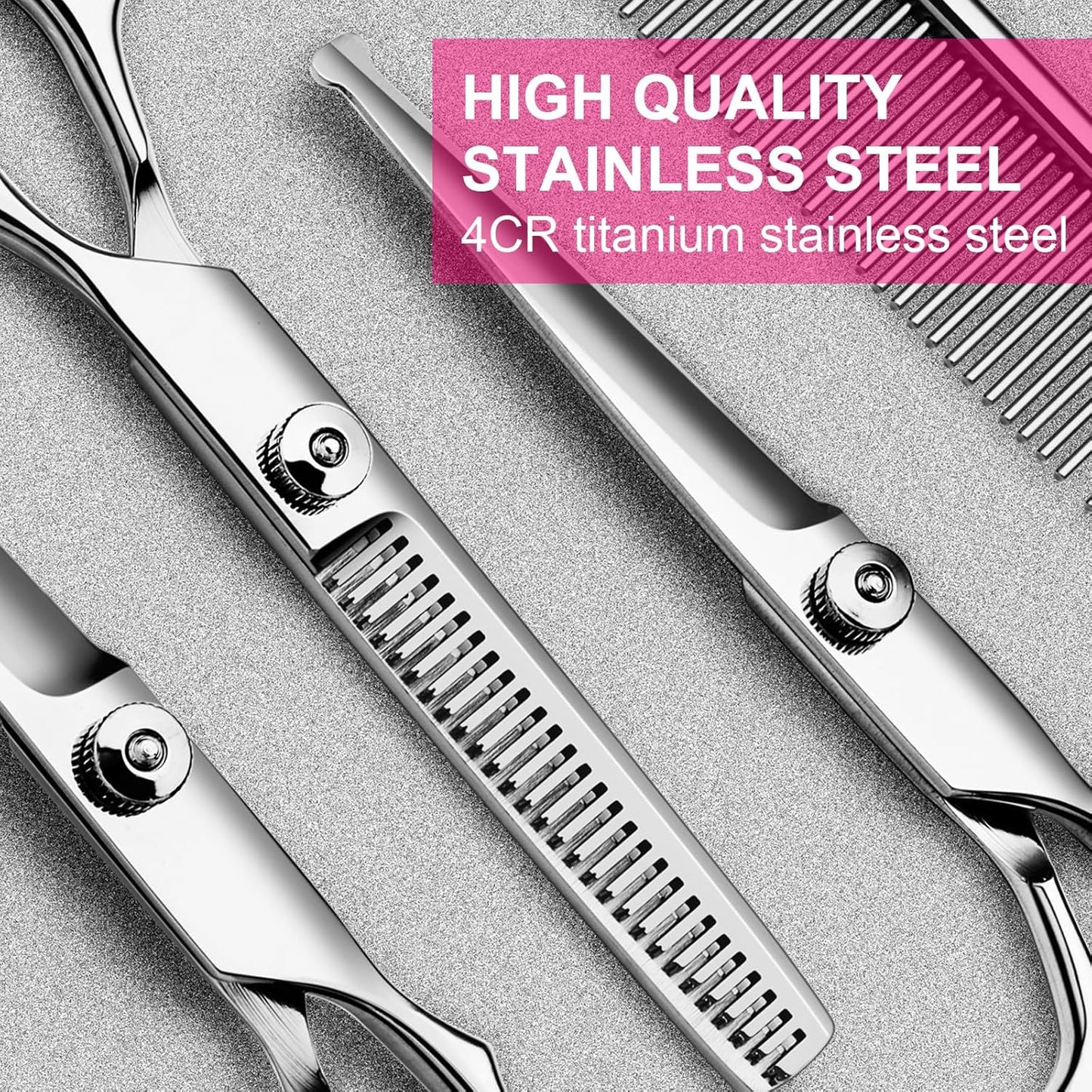 TINMARDA Dog Grooming Kit, Professional Stainless Steel Dog Grooming Scissors with Curved Shears, Pink Finger Rings - 4 Piece Sharp Durable Pet Shears for Dogs Cats At Home Salon-Quality Grooming