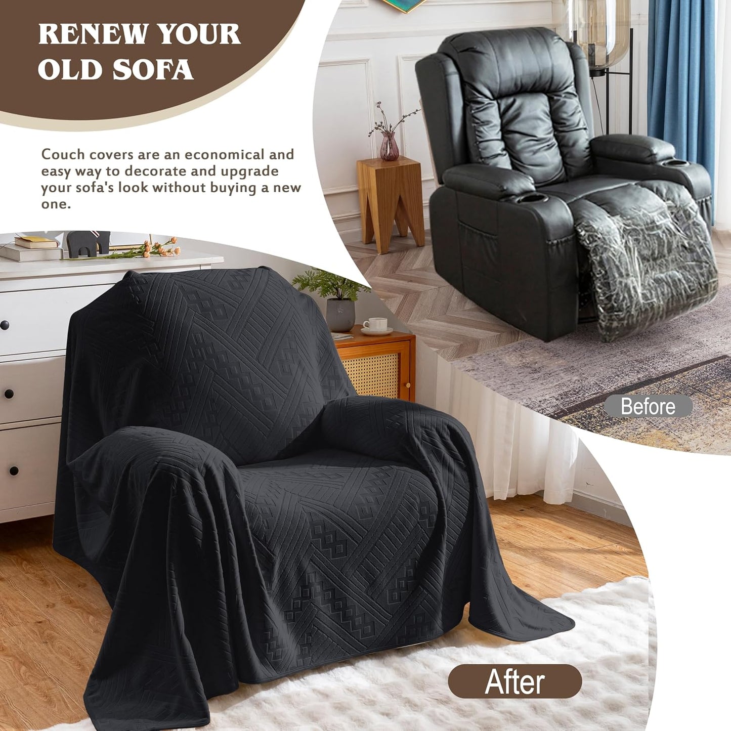 Waterproof Couch Cover, Reversible, Pet-Friendly, Washable and Anti-Slip Couch Covers for Sofa Protection with 3 Cushions, Sofa Slipcovers for Dogs and Cats (71×118in/Brown)